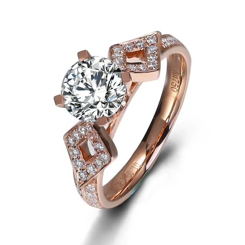 18K Rose Gold Moissanite Engagement Wedding AU750 Gold Ring