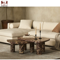 Table basse carrée en marbre rouge de haute qualité au design moderne, facile à nettoyer, ensemble de meubles en pierre naturelle pour salon