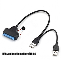 Câble USB 3.0 double vers SATA 7+15/22 broches en cuivre pour disque dur SSD 2,5/3,5 pouces avec port d'alimentation CC
