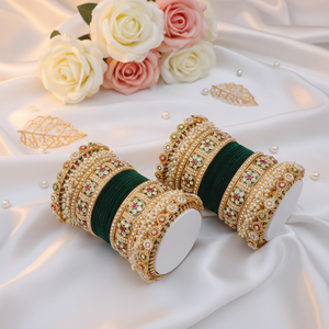 Velvet <b>Bangles</b> <b>Set</b> with Pearls Elegant Bridal Pearl Bracelets and <b>Bangles</b> <b>Gold</b> Plated Designer Jewelry for Women - Product Image 2