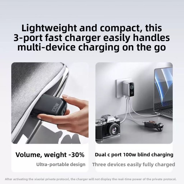 100W GaN Charger with AI Smart Display Fast-Charging Multi-Port (USB-C/USB-A) for Phones & Devices