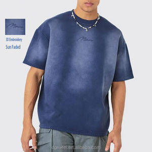 Maglietta squadrata personalizzata Oversize con stampa di seta <span class=keywords><strong>a</strong></span> mezza manica pesante T-Shirt in pietra lavata con lavaggio acido sdrai da sole T-Shirt sbiancata da uomo - Product Image 4