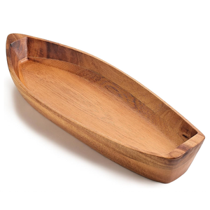 Assiette décorative en bois massif d'acacia moderne, en forme de bateau, faite à la main, pour fruits, en-cas, fruits de mer, passe au lave-vaisselle, pour la maison et l'hôtel - Product Image 1