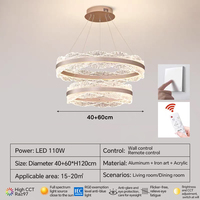 Lámpara Colgante LED Moderna e Inteligente, Doble Anillo, Regulable, CCT Ajustable, Control Remoto, Interruptor de Pared, Lámpara de Techo Circular de Alta Gama