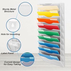 Mesh Metal 10 Pocket Hanging Wall File Organizer Wall Mount Paper <b>Folder</b> Holder Letter Rack Magazine Rack - Product Image 5