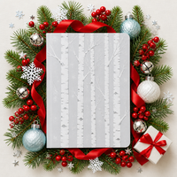 Carnet personnalisé A5 en carton rigide gris clair motif forêt de bouleaux, 80 feuilles, reliure cousue, marque-page ruban, pochette, impression personnalisée pour Noël