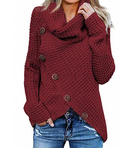 Hot SellingS-5XL Outono Inverno Novo Abotoado Wraps Camisola Grossa Camisola de manga comprida das mulheres Turn Down Collar Camisola de cor sólida - Product Image 3