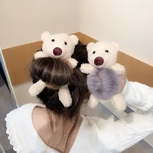 لطيف الدب فروي مطاطا العصابات الشعر الكورية Scrunchie جميل عصابات حبل التعادل حامل للنساء الفتيات الفراء إكسسوارات الشعر