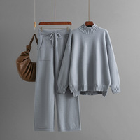 Pull en tricot pour femme, ensemble tricoté épais et ample pour femme, col roulé, manches longues, vente en gros