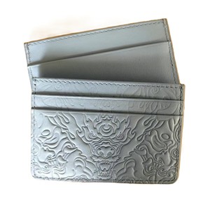 Portefeuille fin pour femme en cuir de vache véritable bleu clair avec motif de dragon en relief, portefeuille de mode en cuir véritable pour femme - Product Image 4