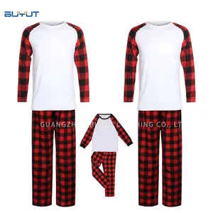 Novo Conjunto Familiar de Pijamas de Natal em Tecido Gingham Buffalo Ecológico, Unissex para Crianças e Adultos, Sublimação em Branco - Product Image 5