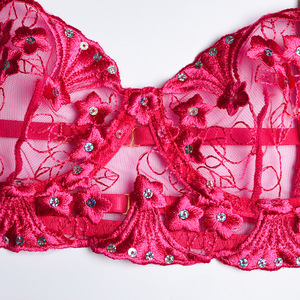 Dreiteiliges Heißes Erotisches Super Sexy Junges Mädchen Bustier Bling Pailletten Stickerei Transparentes Strumpfband Damen Dessous-Set Feste Spitze Größe - Product Image 4