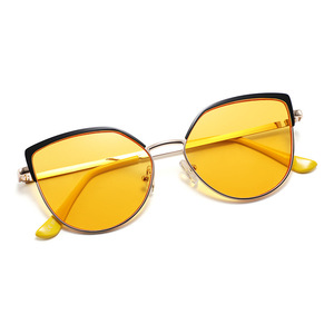 แว่นกันแดดทรงแคทอายใหม่สำหรับผู้หญิง กรอบโลหะ ป้องกันรังสียูวี 400 เลนส์สีเหลือง แฟชั่น แว่นกันแดด จินหัว รุ่น 3760 - Product Image 5