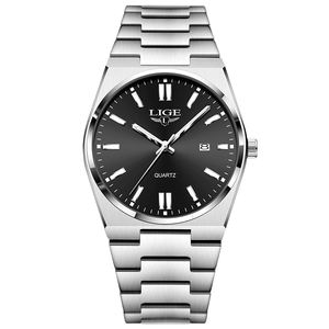 LIGE jam tangan pria, jam tangan mewah <span class=keywords><strong>Analog</strong></span> Quartz untuk pria Stainless Steel tahan air fitur tanggal otomatis bercahaya kasual bisnis 89153 - Product Image 4