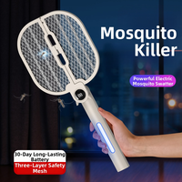 Raquette anti-moustiques électrique pliable avec lampe UV LED d'attraction, rechargeable, sûre, grille à trois couches, portable et murale, tapette à mouches