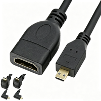 Kabel Adaptor HDTV Micro Sudut 90 Derajat 4K Gold Plated, Male ke HDTV Female, 15cm, Kabel Micro HD Male ke HD Female