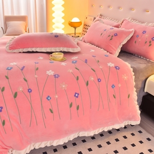 Mùa Đông Hoa Nhung Sữa Thêu Bốn Mảnh Bộ Đồ Giường Bộ Bé Thỏ Sang Trọng Giường Tấm Bìa Bộ - Product Image 1