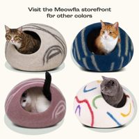 Niche pour chat portable en feutre de laine fait main, motif rayé beige-gris tourbillonné, écologique, lavable, naturelle et fermée