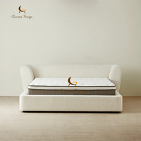 Lit plateforme King Size en velours blanc français avec rangement, ensemble de meubles de chambre à coucher, lit semi-double pour villa