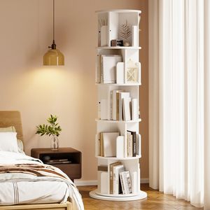 Libreria Angolare a 5 Ripiani con Espositore Rotante a 360°, Scaffale Stretto in Legno per Camera da Letto e Soggiorno - Product Image 1