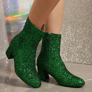 Bottines à <span class=keywords><strong>paillettes</strong></span> pour femmes bout rond gros talon moyen fermeture éclair chaussons chaussures vente directe d'usine PL0692 - Product Image 6