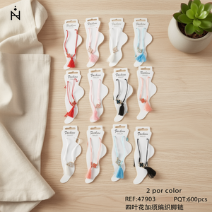 Cadena de Tobillo de Moda con Borlas Trenzadas, 2 por Color, 600 Piezas, Diseño de Trébol de Cuatro Hojas - Product Image 3