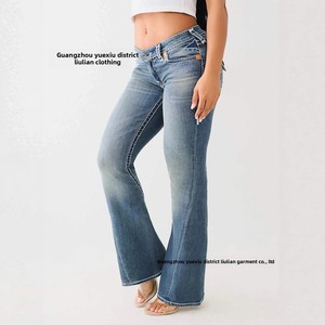 Vaqueros acampanados de mezclilla de tiro alto para mujer, estilo europeo-americano, lavados, desgastados, blancos, de línea gruesa, sexys y ajustados. - Product Image 5