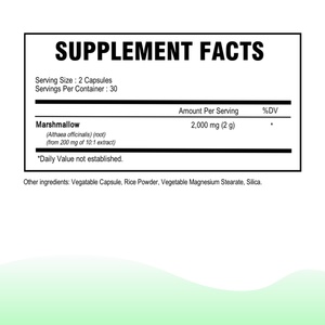 Suplemento de Extracto de Raíz de Malvavisco al por Mayor de Fábrica, Marca Privada OEM, Cápsulas de Raíz de Malvavisco Sin Gluten, Favorece la Salud de la Piel - Product Image 3