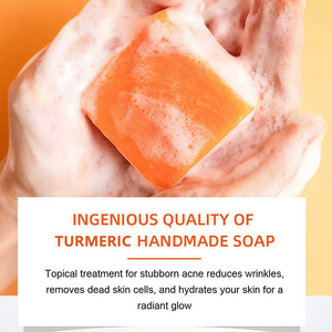 Savon au <span class=keywords><strong>Curcuma</strong></span>/Lait de Chèvre/Gingembre/Riz/Protéines de Soie/Sel Marin à l'Huile Essentielle, Gommage Nettoyant Corporel Éclaircissant et Adoucissant pour Cuticules et Peau - Product Image 3