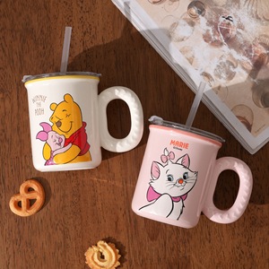 Taza Infantil <span class=keywords><strong>de</strong></span> Alta Calidad para Uso Doméstico, Resistente a Altas Temperaturas, Apta para Microondas, Taza <span class=keywords><strong>de</strong></span> Cerámica con Diseño <span class=keywords><strong>de</strong></span> Dibujos Animados, con Tapa y Pajita - Product Image 4