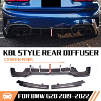 Diffuseur arrière en fibre de carbone style KBL avec séparateurs de pare-chocs arrière à LED, kit carrosserie performance pour BMW Série 3 G20 2019-2022
