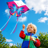 Cerf-volant en polyester pour enfants, facile à assembler, écologique, réutilisable, durable, pour l'extérieur, bleu, rose, en forme d'étoile et de papillon, pour le parc, les week-ends et les loisirs
