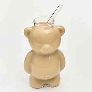 Tasse à café en verre avec ours en peluche de dessin animé mignon de célébrités d'<span class=keywords><strong>Internet</strong></span> créatives personnalisées en gros - Product Image 5