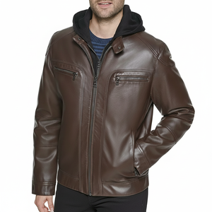 Blouson universitaire en cuir élégant pour homme grande taille, doublure polaire chaude, logo avant, coupe-vent d'hiver, service OEM personnalisable - Product Image 2