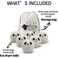 Boules de séchage en laine de panda réutilisables, boules de lavage en laine de mouton naturelle de Nouvelle-Zélande, réduisent l'électricité statique, adoucissent les vêtements, écologiques