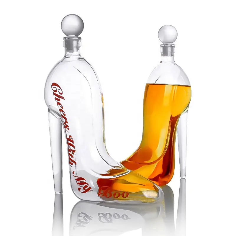 Customized 375ML 500ML 700ML Transparent High Heels Glass Wine Whiskey Vodka Water Bottle Glass with Cork Cap