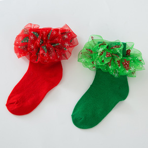 Nouvelles chaussettes en dentelle pour enfants 2025, chaussettes de Noël avec nœud papillon, chaussettes mignonnes pour bébés princesses - Product Image 6