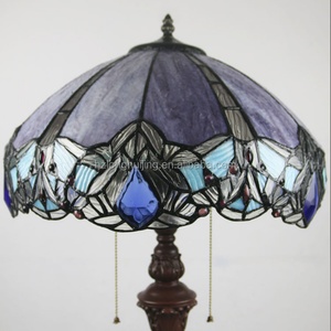 Lámpara de Pie Tiffany LongHuiJing de 16 Pulgadas con Doble Cadena de Control, Pantalla de Vidrio Teñido, Diseño de Libélula - Product Image 3