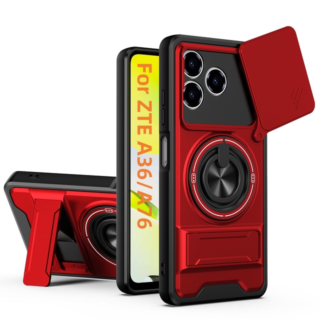 Slide Camera Mobile Phone Cases for ZTE Blade A36 A76 4G Strong Magnetic Ring Holder Kickstand Shockproof Back Cover