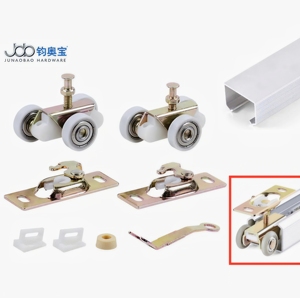 รางแขวนประตูบานเลื่อนแบบพ็อกเก็ตเกรดเชิงพาณิชย์ รับน้ำหนักได้ 200 ปอนด์ สำหรับประตูไม้ ลูกปืนไนลอน เป็นที่นิยมในตลาดอเมริกา - Product Image 1