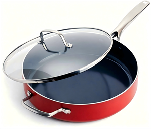 Poêle à frire <span class=keywords><strong>en</strong></span> céramique antiadhésive avec couvercle, poêle à frire profonde et grande avec poignée auxiliaire, couvercle <span class=keywords><strong>en</strong></span> verre, bleu. - Product Image 1