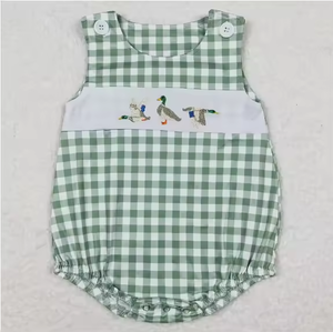 Nuevo Conjunto de Ropa para Bebé Niño, Estilo Boutique, con Bordado de Pato Mallard a Cuadros, Mameluco sin Mangas para Verano - Product Image 4