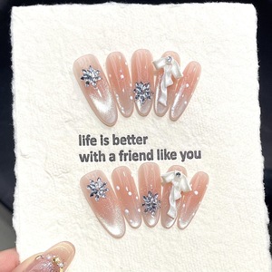 <span class=keywords><strong>Uñas</strong></span> Postizas Hechas a Mano con Diseños Florales Dorados, Efecto Degradado Transparente en Tono Nude, Estilo Ojo de Gato, <span class=keywords><strong>para</strong></span> Primavera y Verano - Product Image 3