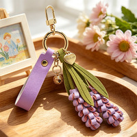 Gantungan Kunci Bunga Wisteria Kulit Imitasi Buatan Tangan Grosir Pabrik, Liontin Tas Bunga, Gantungan Kunci Mobil, Hadiah Dekoratif untuk Wanita