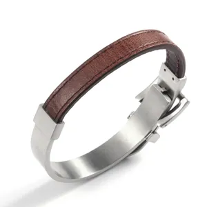 Bracelet en cuir pour hommes de la mode bracelets en cuir bracelet en cuir gravé en acier inoxydable