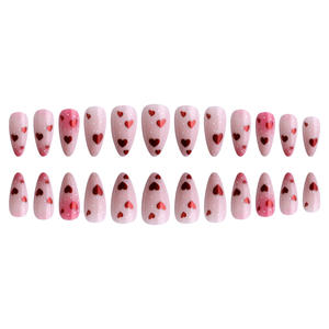 Ensemble de 24 faux ongles en forme de cœur rouge sucré pour la <span class=keywords><strong>Saint</strong></span>-<span class=keywords><strong>Valentin</strong></span>, kit de pose d'ongles artificiels DIY, style modèle, conseils - Product Image 5