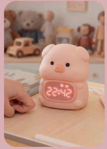 Décoration d'intérieur, horloge de table LED avec veilleuse en silicone en forme d'animal, numérique, rechargeable par batterie, avec alarme intelligente tactile et changement de couleur - Product Image 2