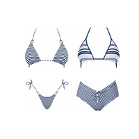 Conjunto de Bikini a Rayas con Cordones para Mujer, Fabricante de Trajes de Baño, Venta al por Mayor, Ecológico, con Logotipo Personalizado, Abalorios de Metal