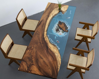 Table de salle à manger carrée sur mesure en noyer et résine époxy, faite à la main, en bois massif, mobilier d'art pour la maison