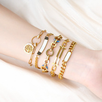 Bracelet en acier inoxydable plaqué or, chaîne épaisse, vintage, avec breloques Œil protecteur, Arbre de vie et Cœur, pour femme, bijoux empilables